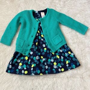 Gymboree Teal Cardigan with Polka Dot Dress